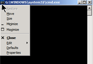 Menu for command window